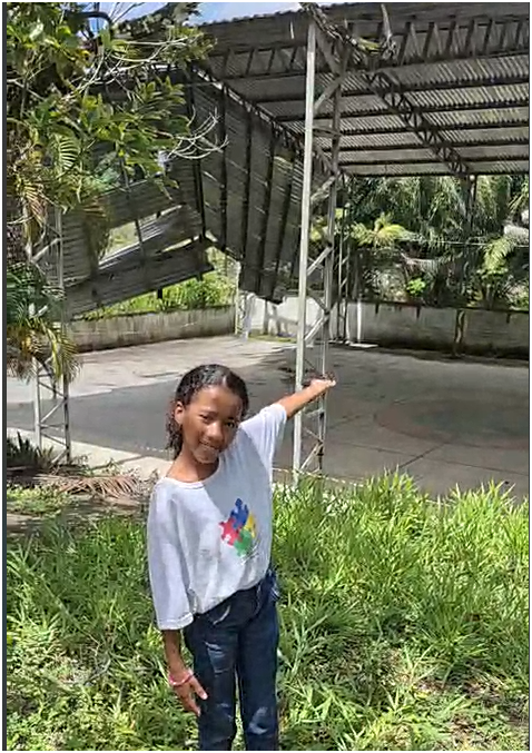 Detalhe do telhado da quadra danificado